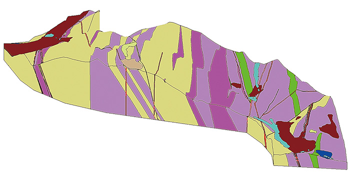 図-2　BIM/CIMモデル （地質分布の３次元表示）