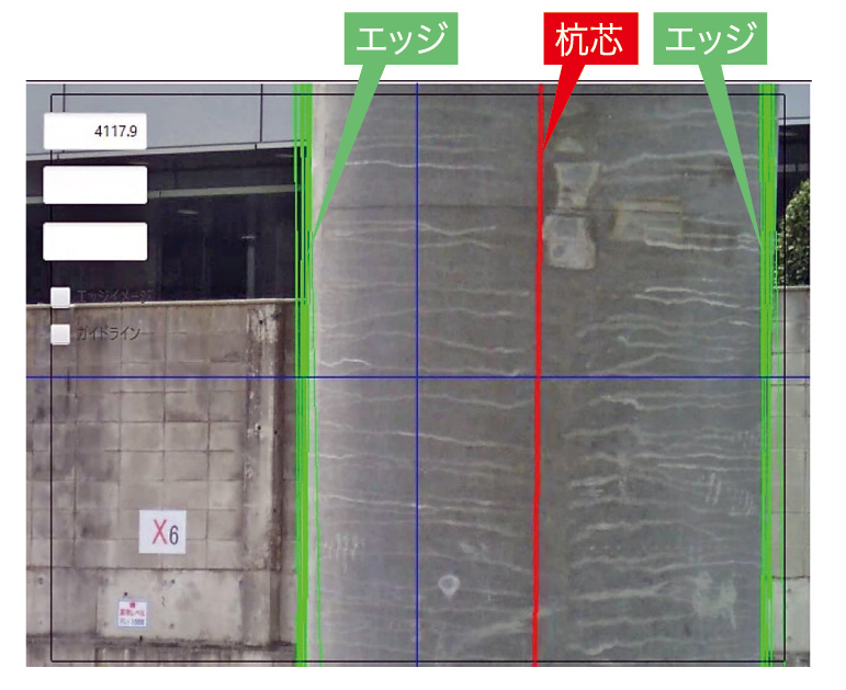図-3 カメラ画像による杭のエッジ検出