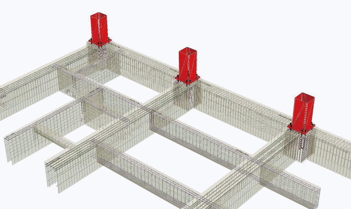 図-5　鉄骨柱アンカーと基礎梁主筋の納まり検証