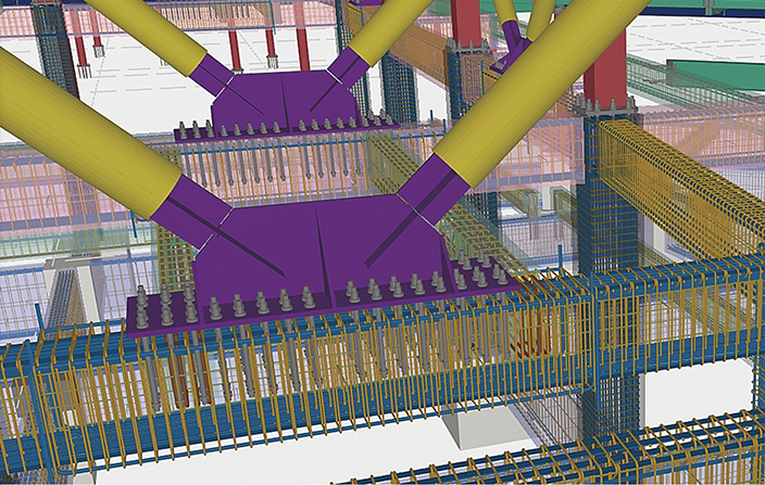 図-4　座屈拘束ブレースの取り付き状況（BIMによる検討）
