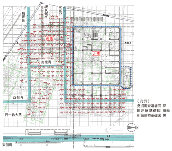 図-4　遺構・新築重ね合わせ図（掘削計画図、抜粋）